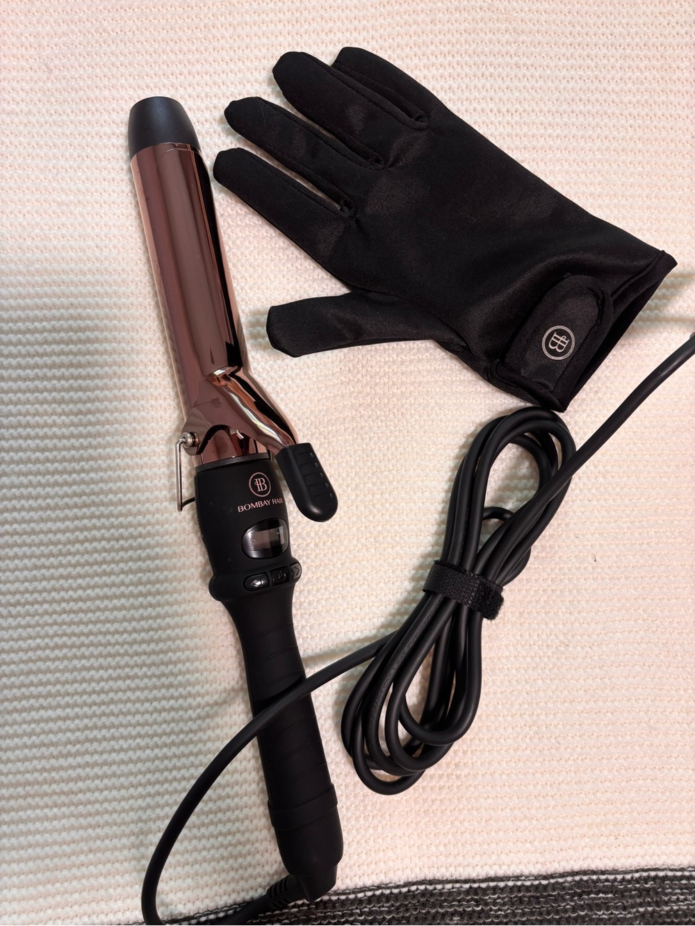 Bombay Hair 1.25" Rose Gold Curling Wand with Heat Gloved